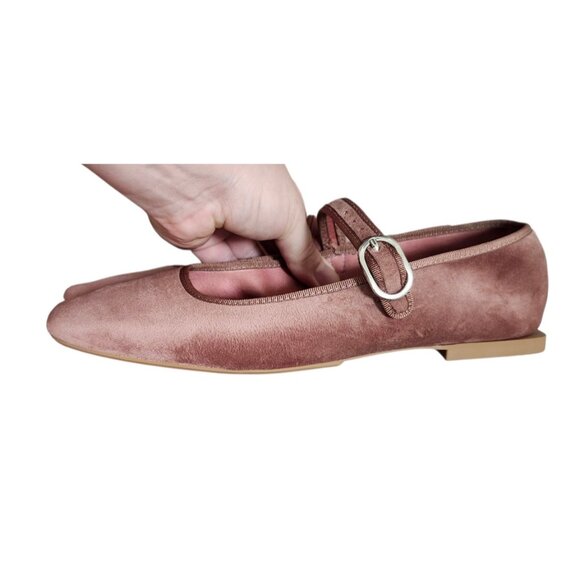 Zara Shoes Women's Size 37 Blush pink  Velvet Mary Jane Flats Square Toe Ballet - Picture 7 of 11